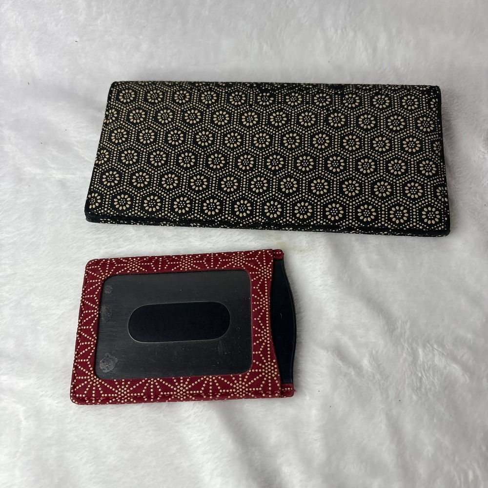 INDEN-YA Wallet Set Deerskin Lacquer Pattern Black Long & Red ID Holder